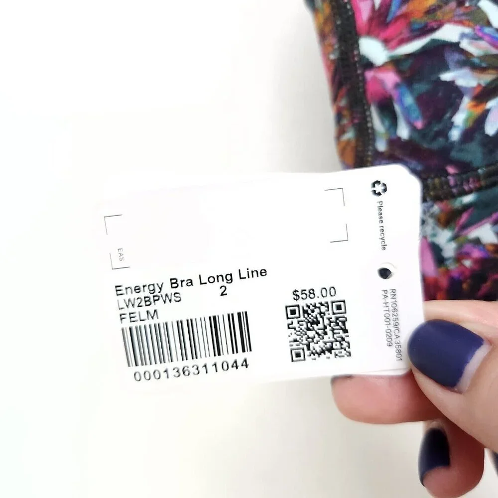 Lululemon Energy Longline Bra Medium Support Size 2 Floral Electric Strappy Back - Picture 8 of 15